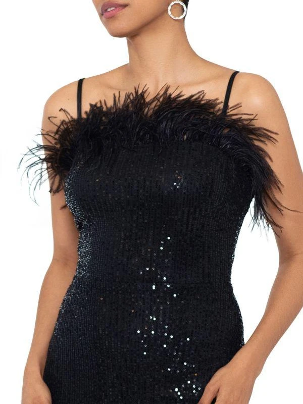 XSCAPE Sequin & Ostrich Feather Gown 4