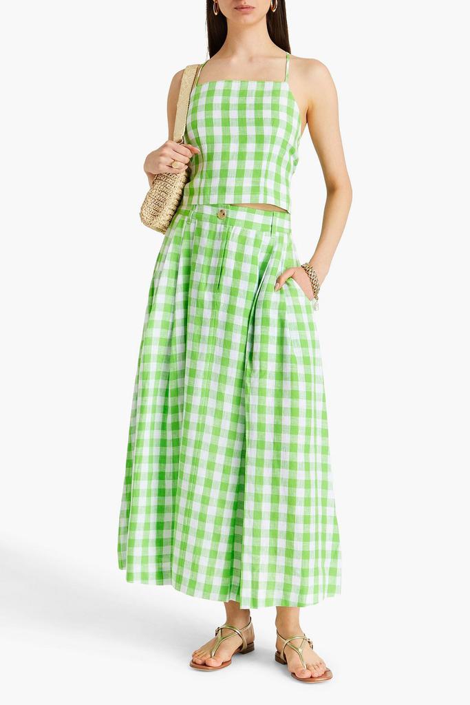 Mara Hoffman Tulay pleated checked hemp maxi skirt