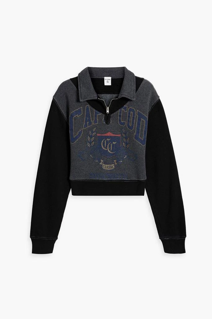 Re/Done Cropped printed cotton-blend fleece half-zip sweatshirt 1
