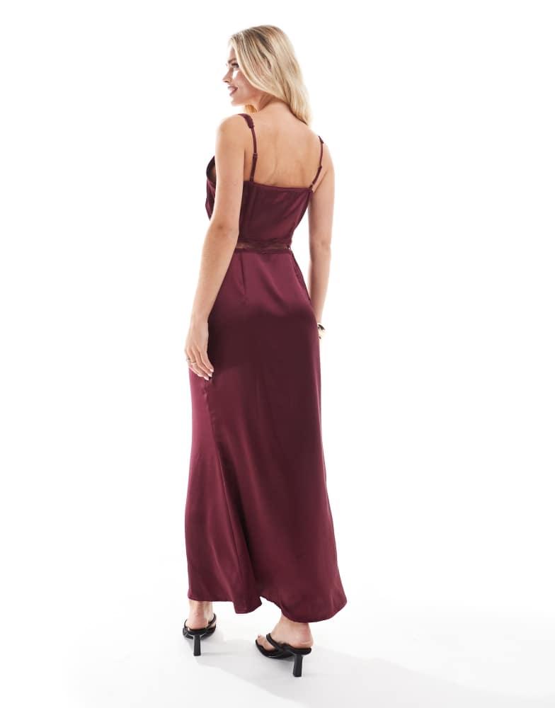 Never Fully Dressed Never Fully Dressed Petite lace cut-out slip maxi dress in burgundy