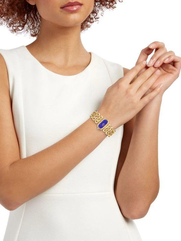 Fendi Fendi O
lock Ion-Plated Yellow Gold Stainless Steel, Lapis Lazuli Stone 
0.03 TCW Diamond Oval Quartz Watch 2