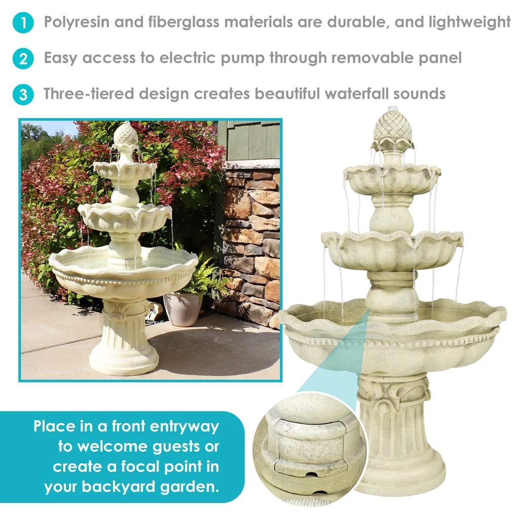 Sunnydaze 51"H Electric Polyresin and Fiberglass 3-Tier Pineapple Top Outdoor Water Fountain 3