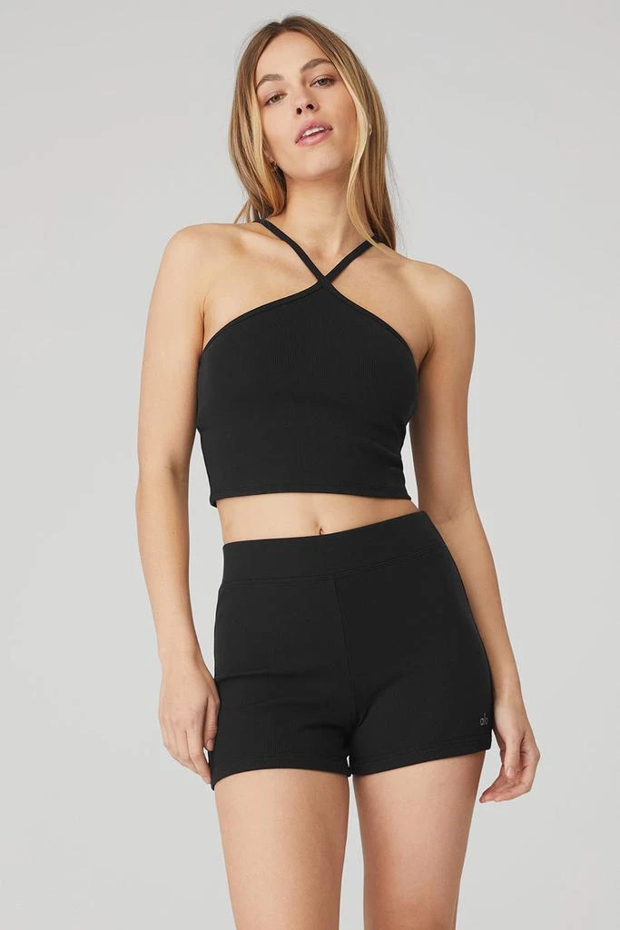 Alo Goddess Ribbed Cross Crop Top - Black 1