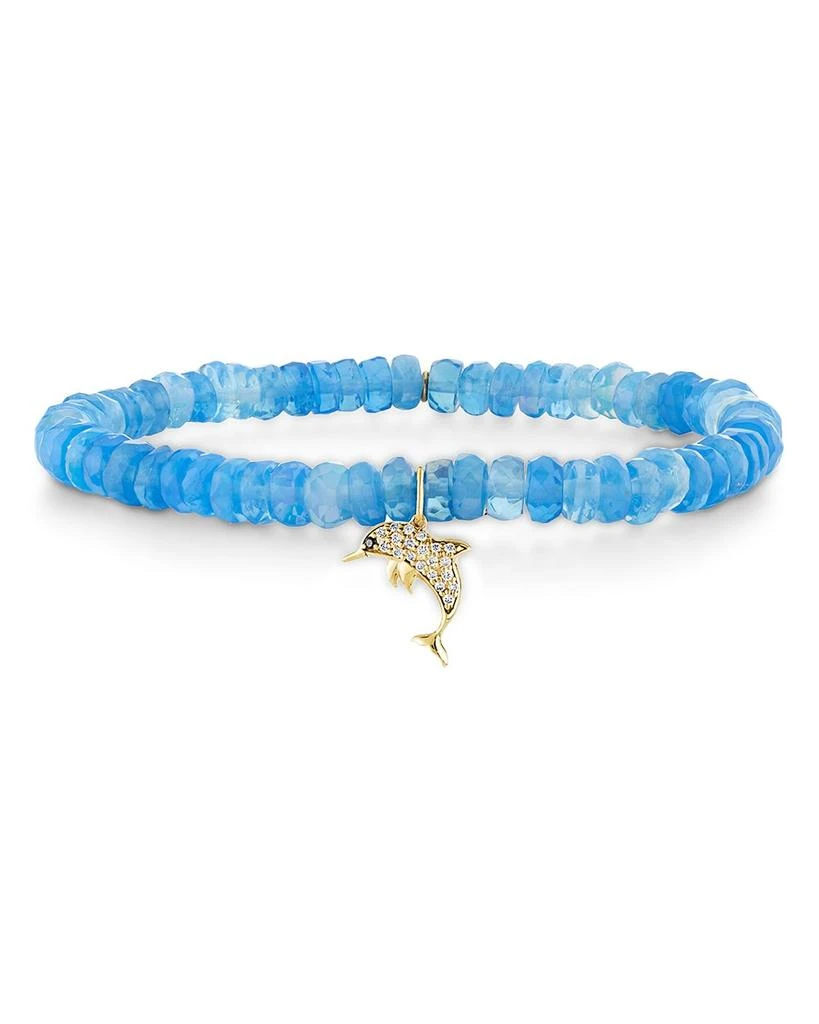 Sydney Evan 14K Yellow Gold Diamond Dolphin Charm Ethiopian Opal Beaded Stretch Bracelet 1