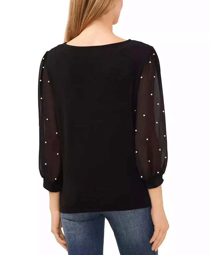 CeCe Women's Mixed Media Imitation-Pearl-Stud Top 2
