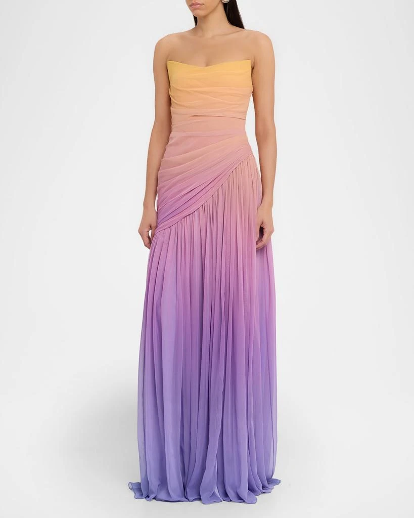 Pamella Roland Strapless Ombre Chiffon Drop-Waist Gown 4