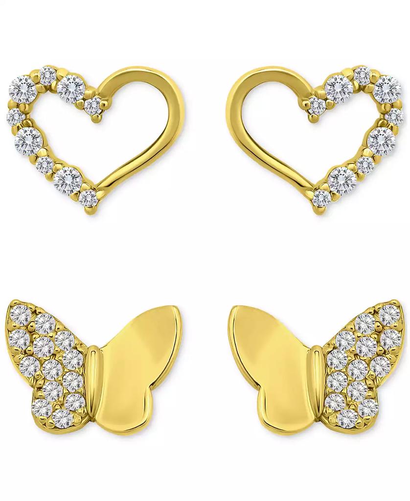 Giani Bernini Cubic Zirconia Heart & Butterfly 2-Pc. Set Stud Earrings (1 ct. t.w.) in 18k Gold over Sterling Silver, Exclusively at Macy's