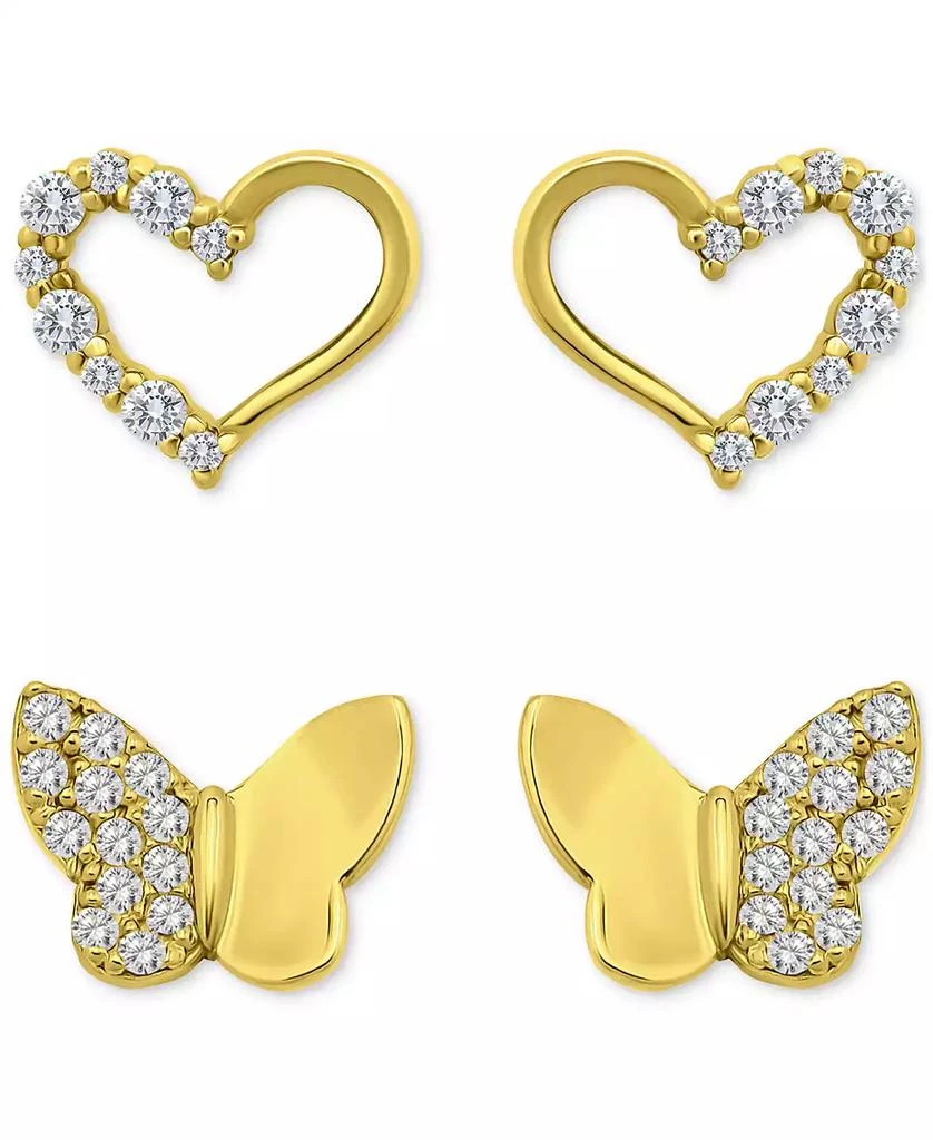 Giani Bernini Cubic Zirconia Heart & Butterfly 2-Pc. Set Stud Earrings (1 ct. t.w.) in 18k Gold over Sterling Silver, Exclusively at Macy's 1