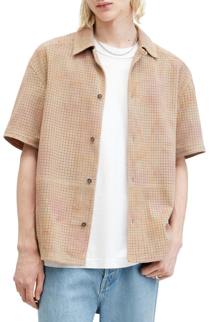 ALL SAINTS Dante Perforated Leather Camp Shirt