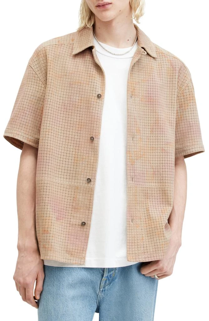 ALL SAINTS Dante Perforated Leather Camp Shirt 1