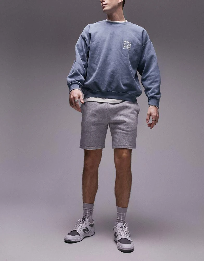 Topman Topman classic fit jersey short with raw hem in grey marl 5