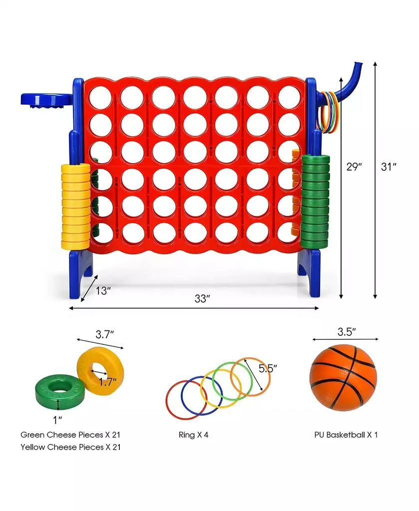Costway 4-in-A Row Giant Game Set w/Basketball Hoop for Family 3
