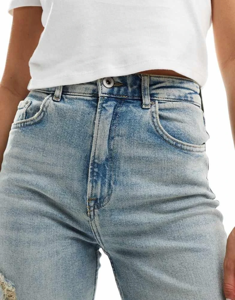 ONLY ONLY Camille high waist ripped wide leg jeans in light medium blue  4