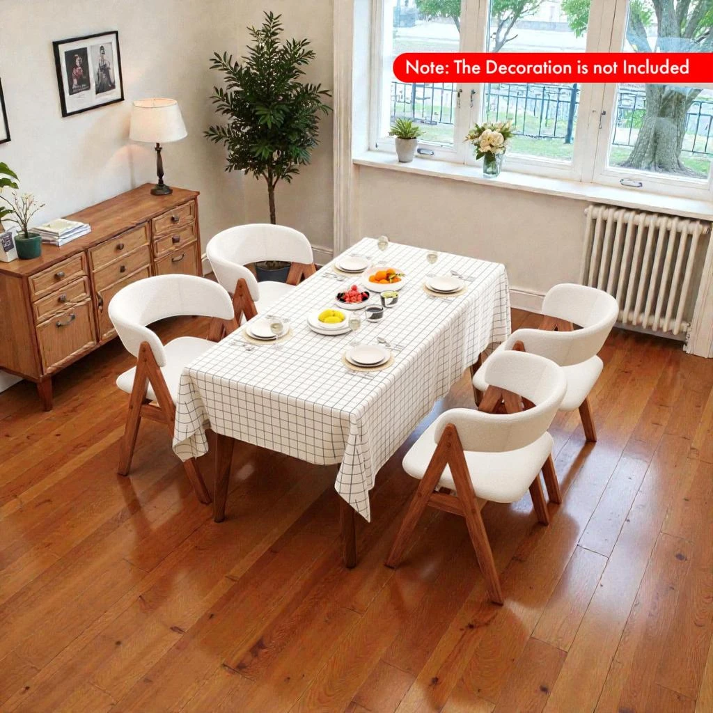 Hivvago Mid-Century Style Wood Dining Chair Set of Four with Soft Sherpa Seats 2