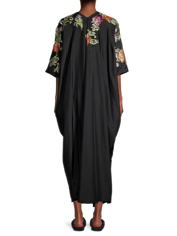 Josie Shinjo Embroidered Satin Caftan