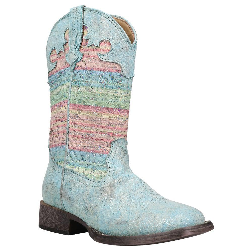 Roper Glitter Lace Square Toe Cowboy Boots (Little Kid)