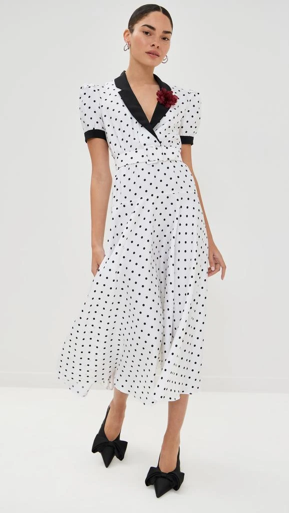 Rodarte White And Black Polka Dot Silk Twill Dress With Belt And Flower 1