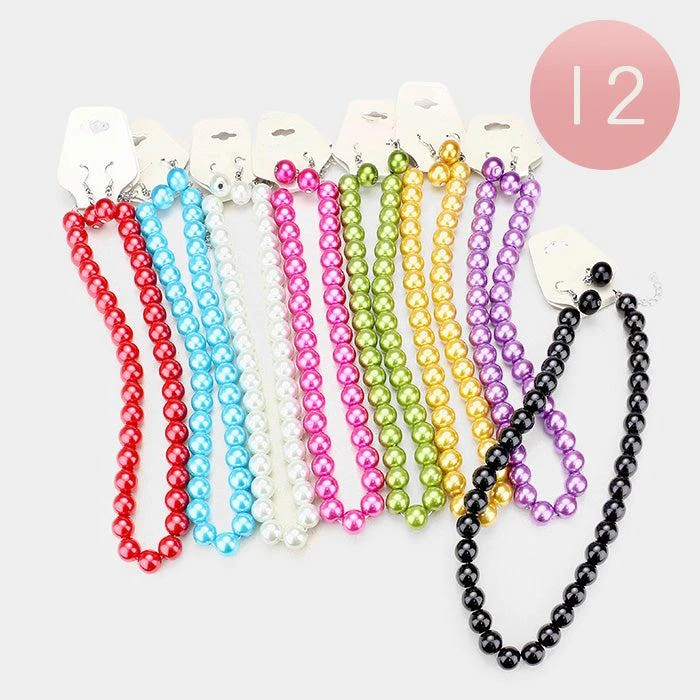 FASHNZFAB 12PCS - Faux Pearl Necklace and Earring Set 3
