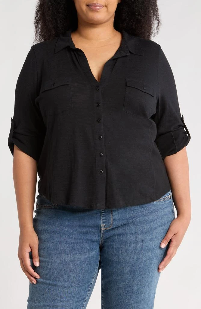 Caslon Roll Sleeve Knit Button-Up Shirt 1