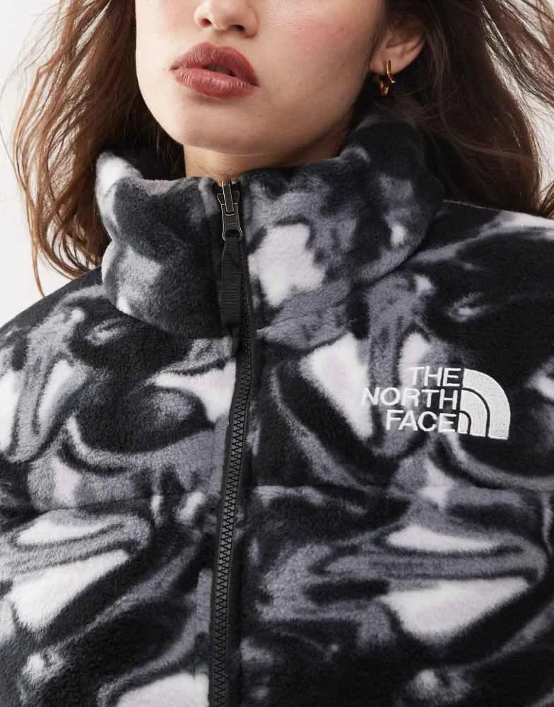 The North Face The North Face Retro Nuptse polar fleece puffer jacket in liquid grey print 2