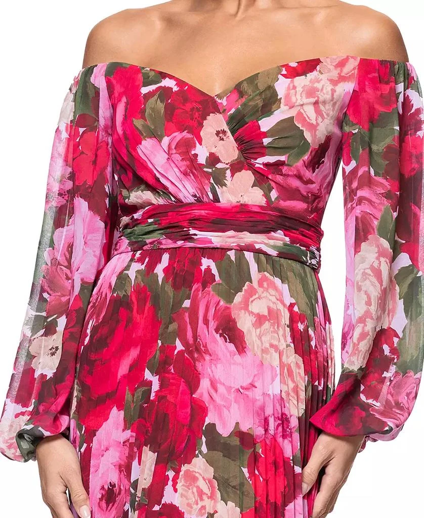 XSCAPE Petite Floral-Print Pleated Off-The-Shoulder Gown 2
