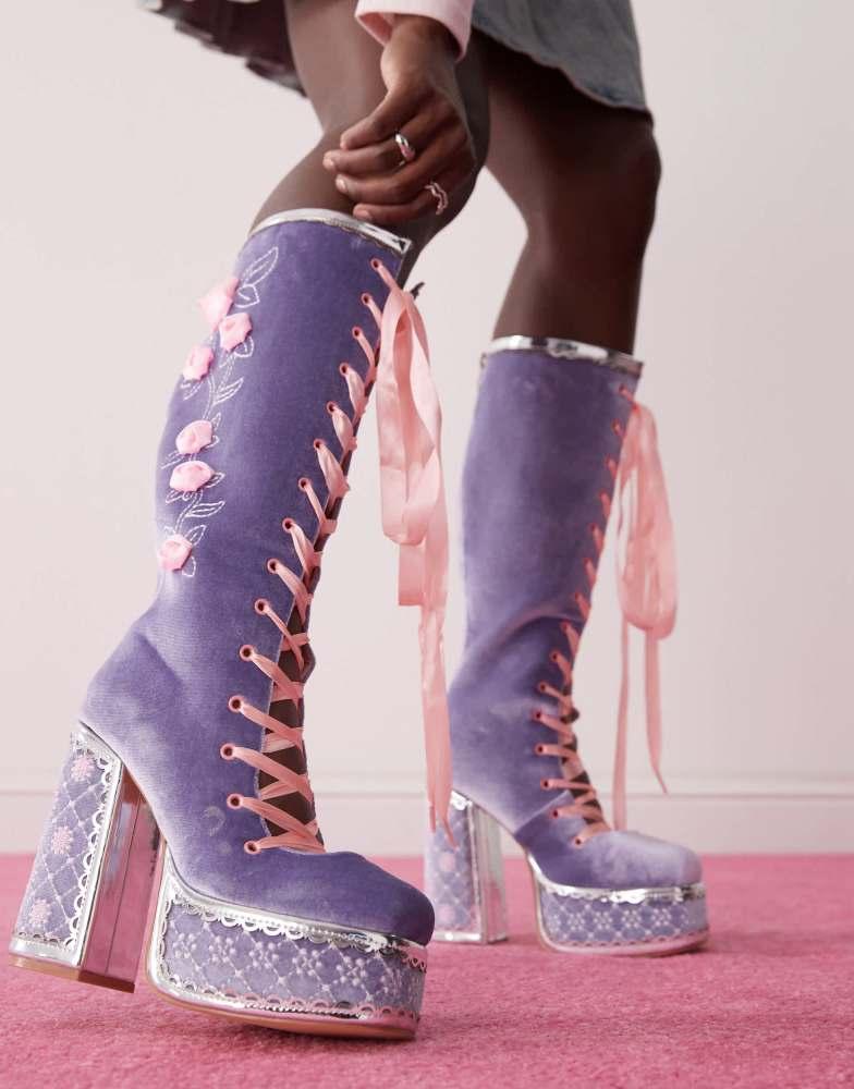 Koi Footwear Koi Guiltless Ghost Lace Up Platform Long Boots - Lilac