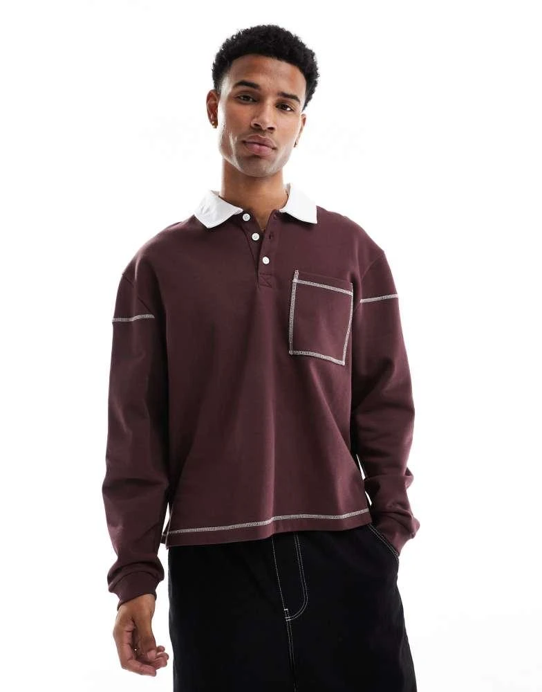 ASOS ASOS DESIGN boxy rugby sweatshirt with contrast seam details in brown 1