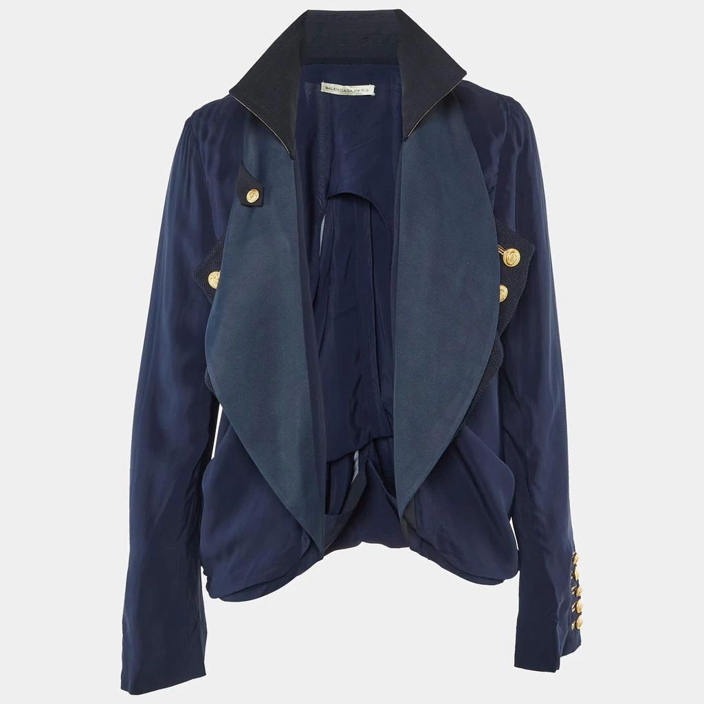 Balenciaga Balenciaga Navy Blue Crepe Panelled Button Detail Jacket M 1
