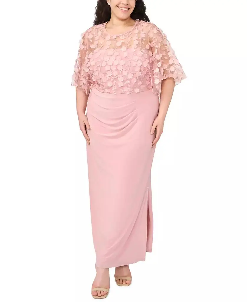 MSK Plus Size Polyester Blend 3D Flowers Crewneck Gown