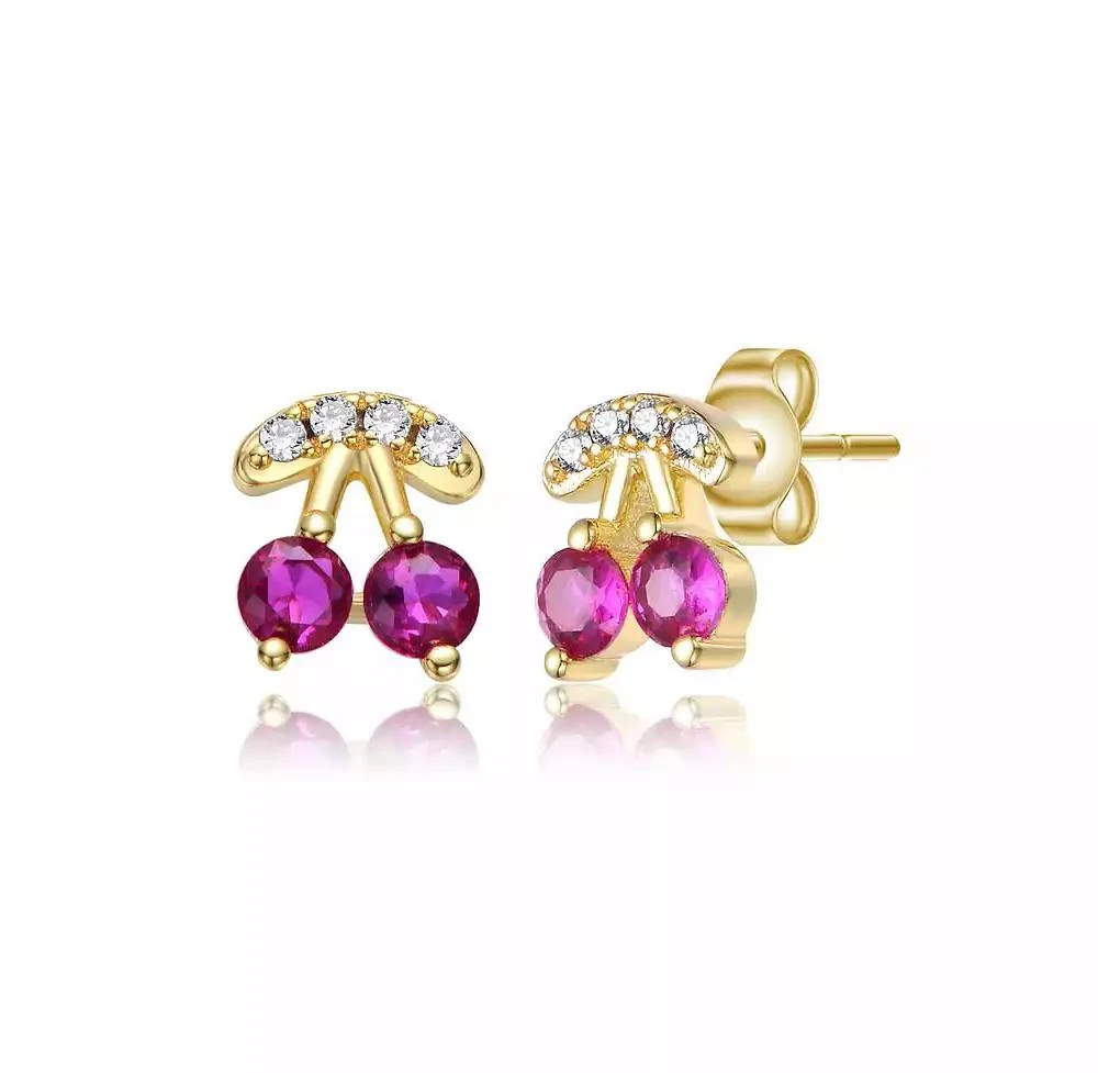 GiGiGirl Dainty CZ Cherry Shaped Stud Earrings in 14K Gold Plated