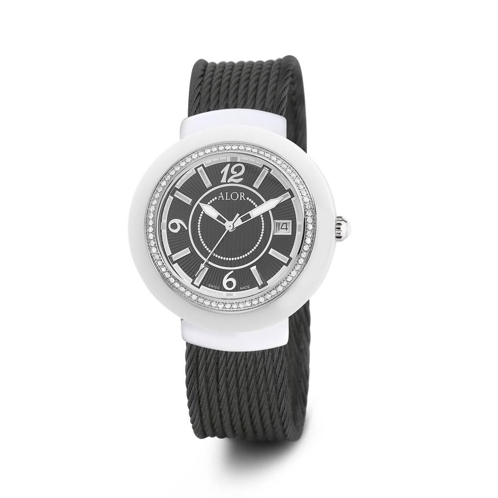 ALOR 0.73 Cts Cable Diamond Watch In Black