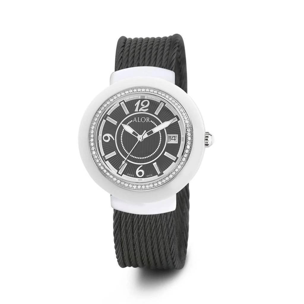 ALOR 0.73 Cts Cable Diamond Watch In Black 1