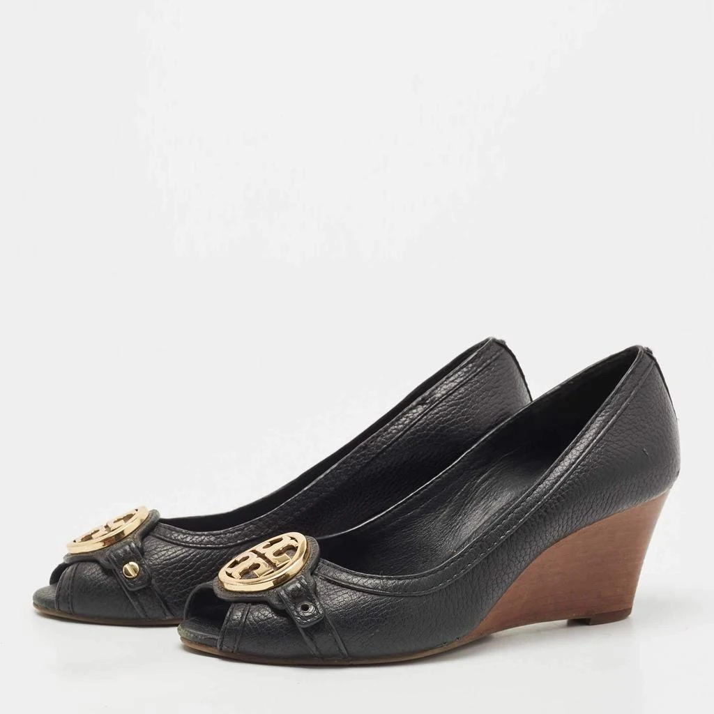 Tory Burch Tory Burch Black Leather Sally Wedge Pumps Size 39.5 2