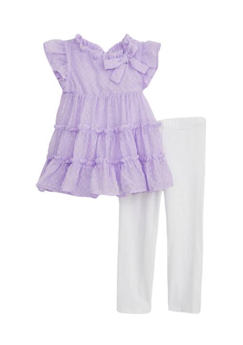 Rare Editions Editions Toddler Girls Ruffle Clipdot Top And Leggings Set