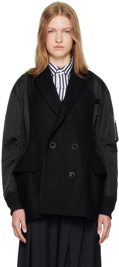 sacai Wool Melton Coat (Navy・2) Sacai WOOL MELTON X NYLON TWILL QUILTED COAT - Coats