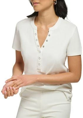 Calvin Klein Klein Womens Modern Essentials Rib Knit Henley T Shirt 4