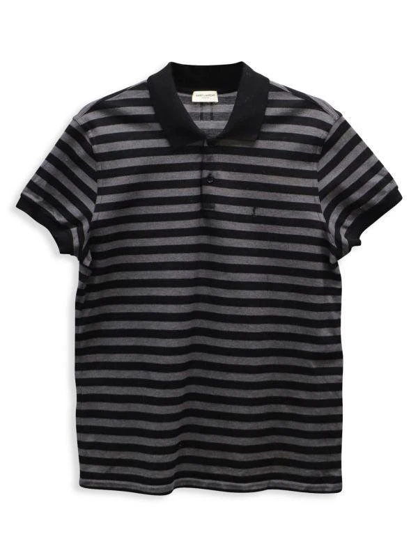 Yves Saint Laurent Saint Laurent Striped Polo Shirt In Black And Grey Cotton 1