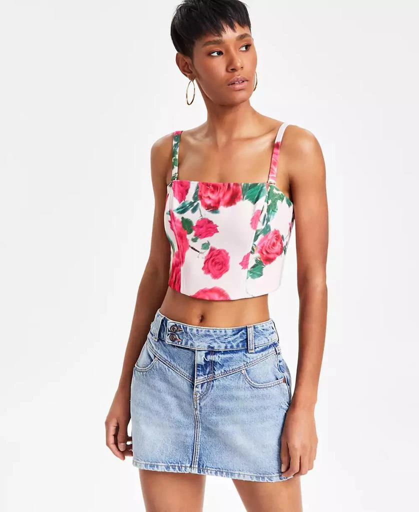 GUESS Women's Raissa Floral Smocked-Back Bustier Top 1