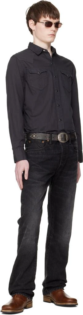 RRL Black Slim Boot Distressed Selvedge Jeans 5