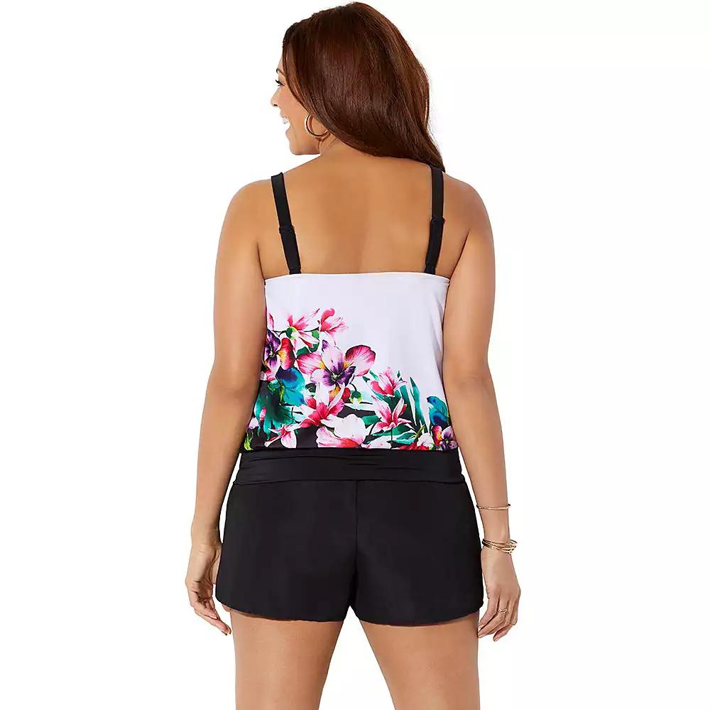 Swimsuits for All Women's Loop Strap Blouson Tankini Top
