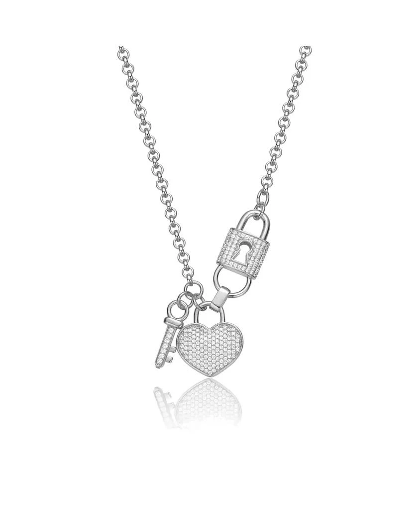 Genevive Teens Sterling Silver Clear CZ Heart 
Padlock Charm Necklace