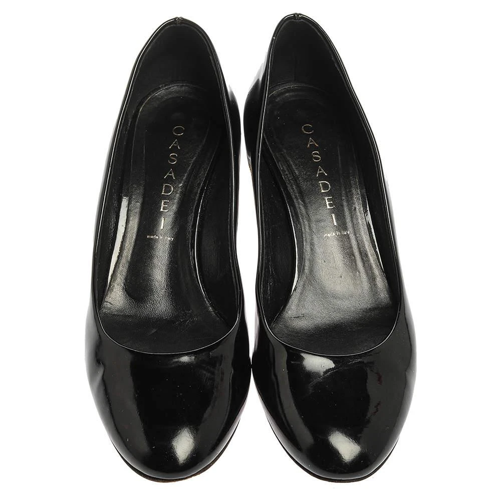 CASADEI Casadei Black Patent Leather Chain Embellished Block Heel Pumps Size 37 3