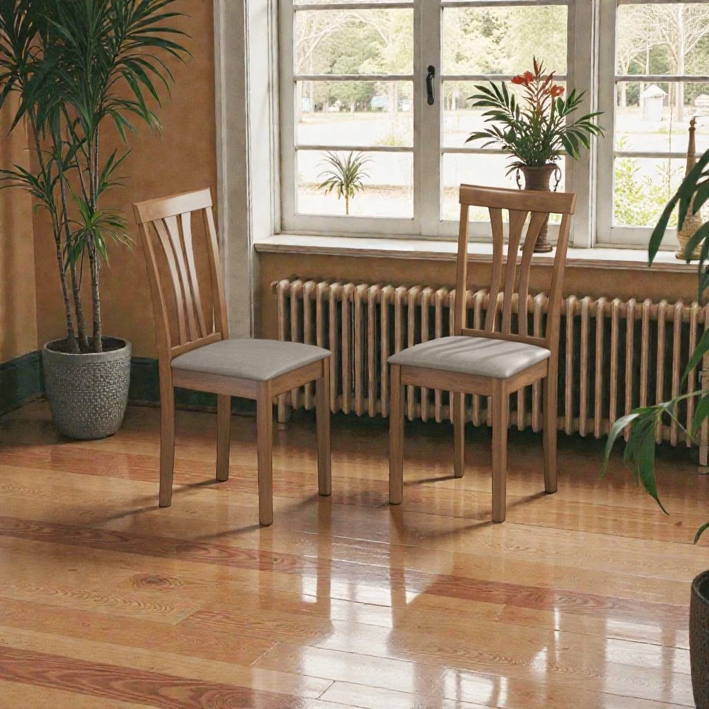 Hivvago Pair of 2 Rubber Wood Dining Chairs Featuring Linen Fabric Seats