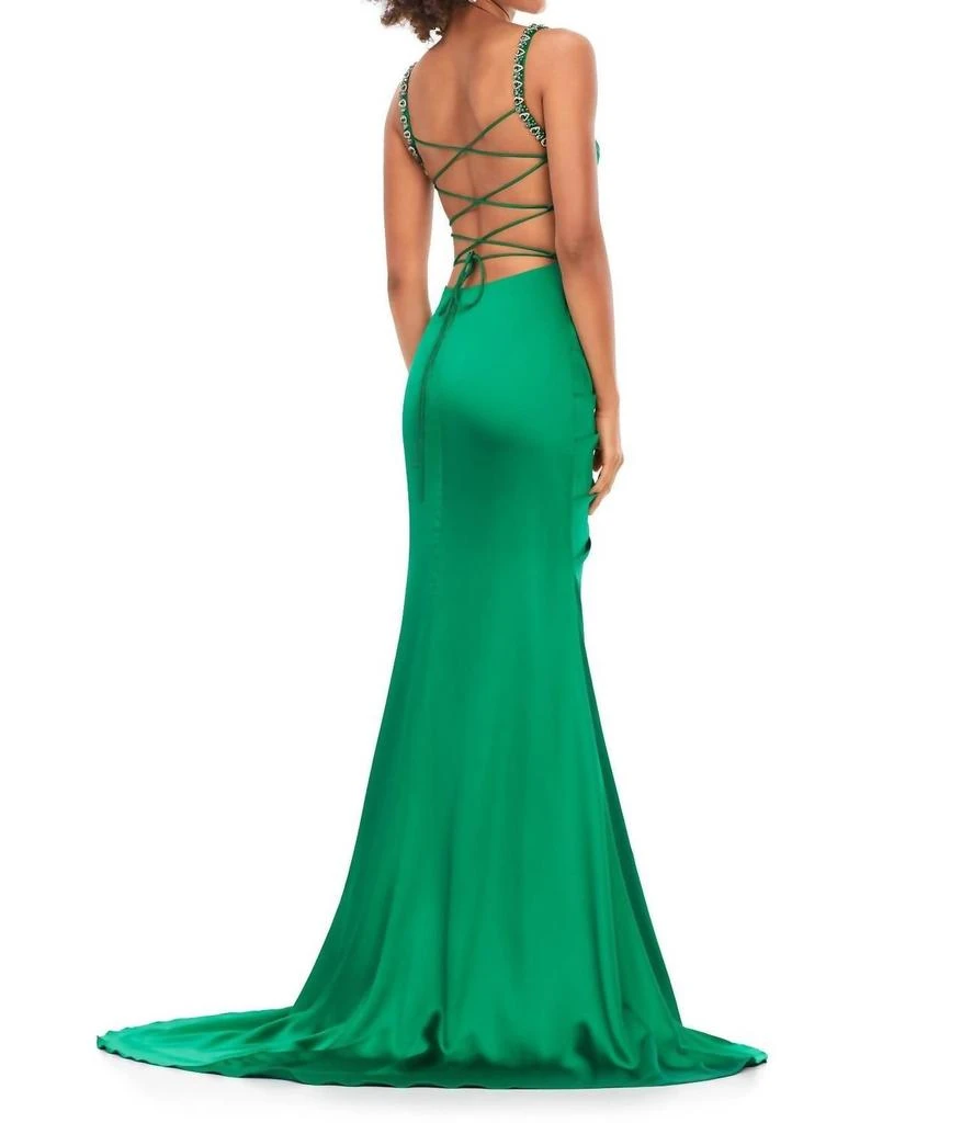 ASHLEYlauren Satin Gown In Emerald 2