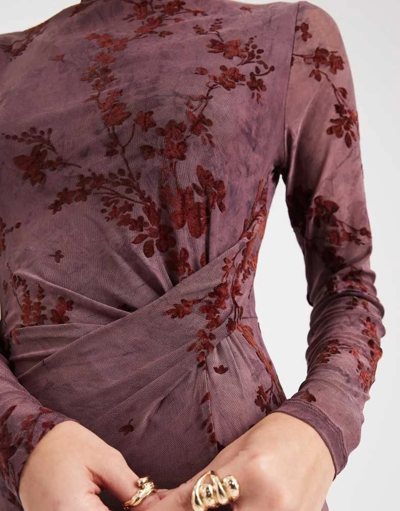 French Connection French Connection high neck mesh midi dress with velvet  burnout in plum - Dresses & Skirts - Compare Prices from 8+ Stores - Free  Shipping - BeyondStyle