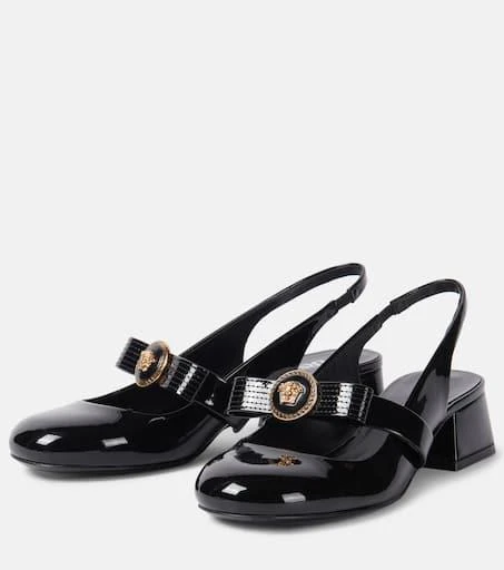 Versace Gianni Ribbon patent leather slingback pumps 4