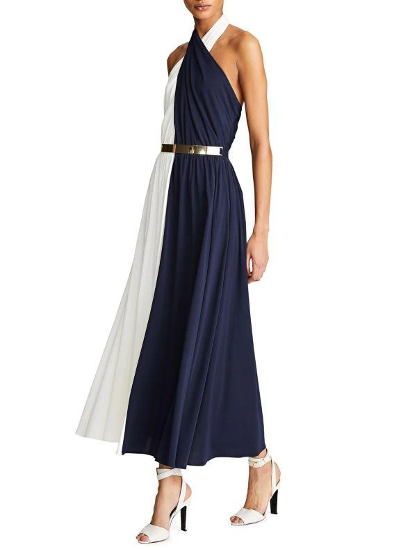 HALSTON Sondra Colorblocked Belted Midi-Dress 1