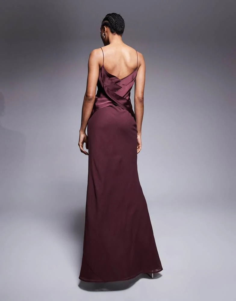 ASOS ASOS DESIGN Tall cami satin bust overlay chiffon maxi dress in chocolate 4