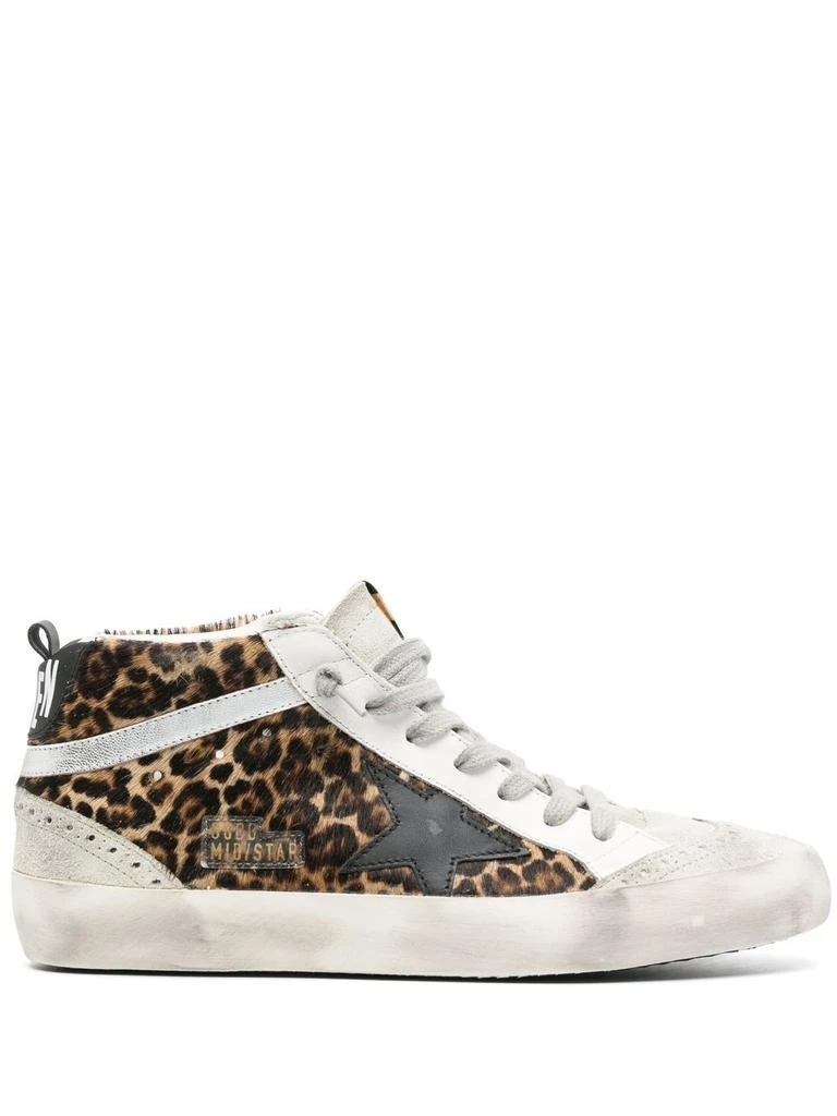 Golden Goose Leopard Print Silk and Nylon Mid-Top Sneakers