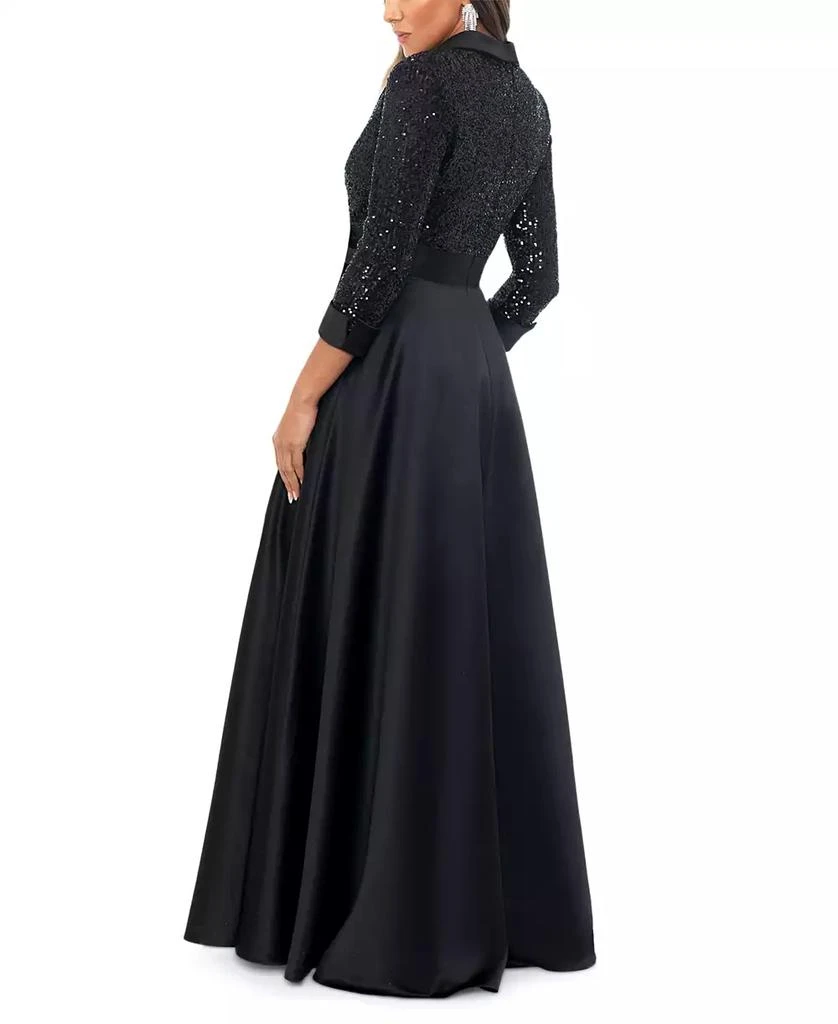 XSCAPE Women's Sequined Tuxedo Belted Ball Gown 2